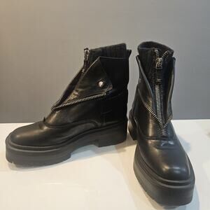 Sam Edelman Linds Womens Boots Sz 7 M Ankle Black Leather Zip Front Sweater